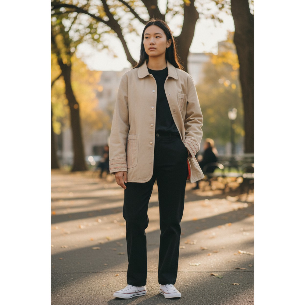 Denim & Co Khaki Jacket w/ Coral Lining Size: Medium